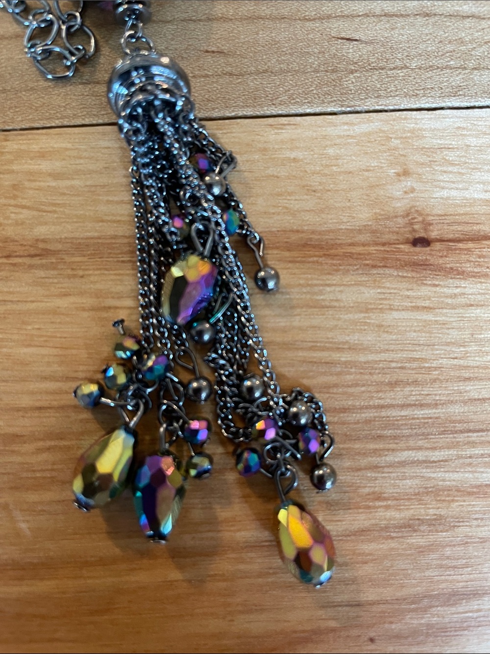 paparazzi Iridescent Multi-Color Faceted Orb Tassel Necklace Set - Picture 2 of 3